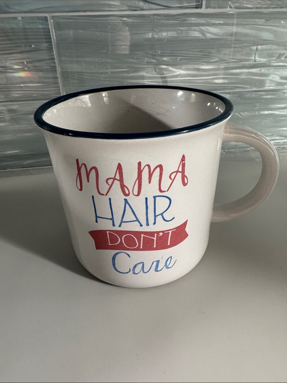 Mama Hair Don't Care Ceramic Coffee Mug - Red & Blue Lettering